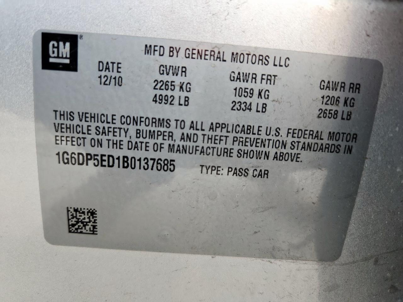 2011 Cadillac Cts Premium Collection VIN: 1G6DP5ED1B0137685 Lot: 81336885