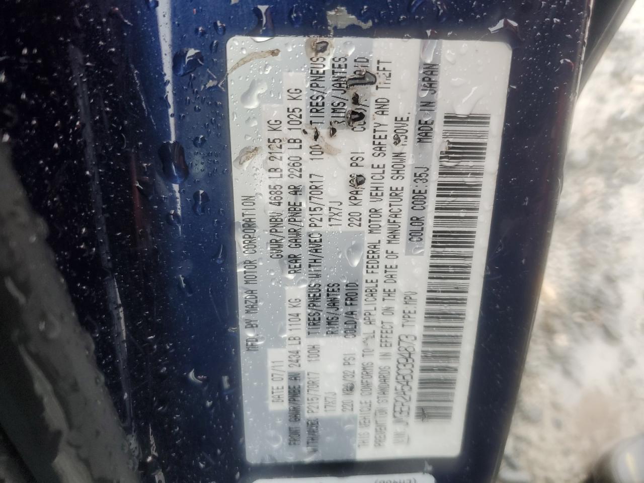 2011 Mazda Cx-7 VIN: JM3ER2A54B0394873 Lot: 84249355