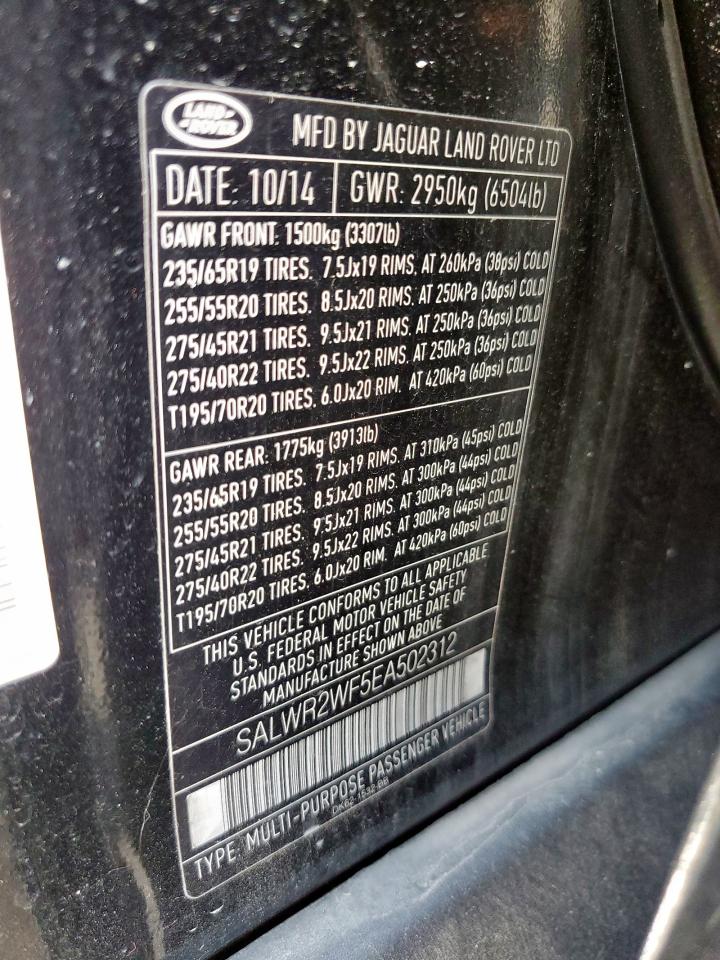2014 Land Rover Range Rover Sport Hse VIN: SALWR2WF5EA502312 Lot: 80238945