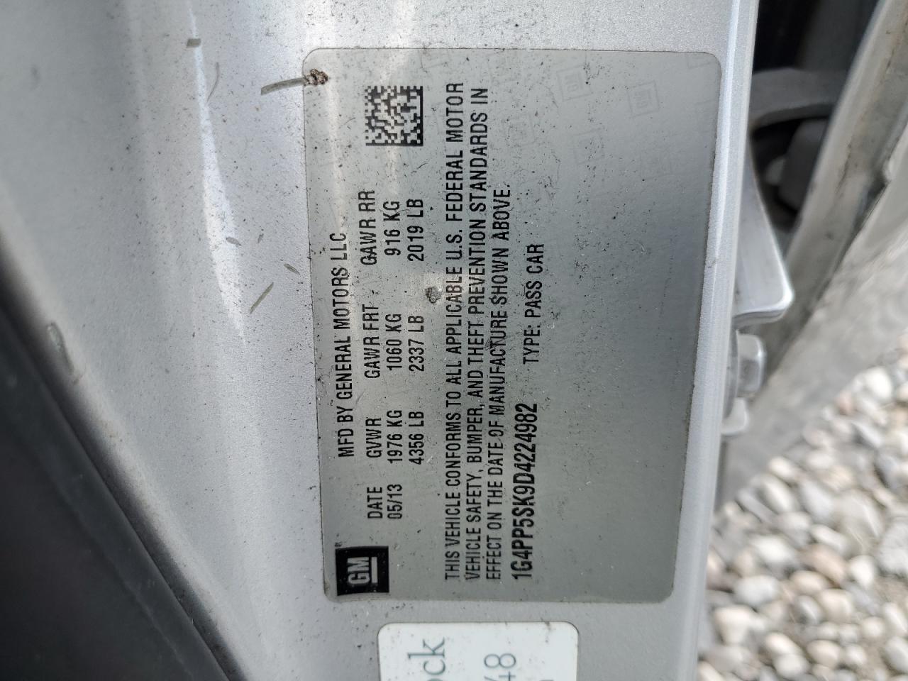 2013 Buick Verano VIN: 1G4PP5SK9D4224982 Lot: 80014365