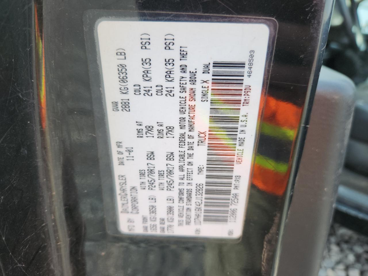 2002 Dodge Ram 1500 VIN: 1D7HA16K42J132826 Lot: 81241275