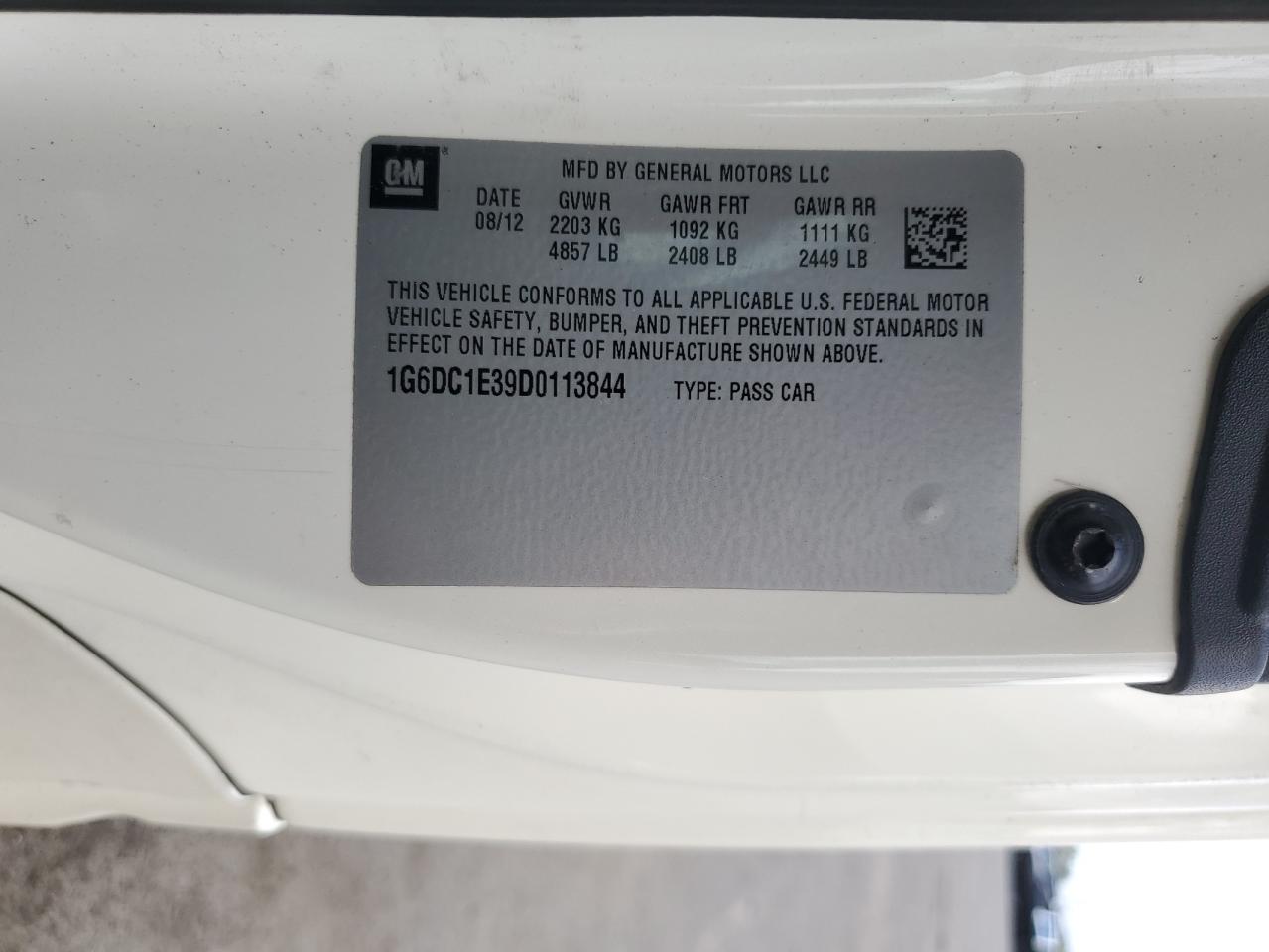 2013 Cadillac Cts VIN: 1G6DC1E39D0113844 Lot: 80010675