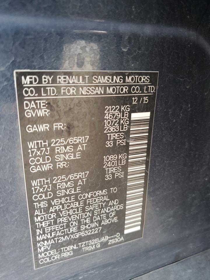 2016 Nissan Rogue S VIN: KNMAT2MVXGP632227 Lot: 81204275