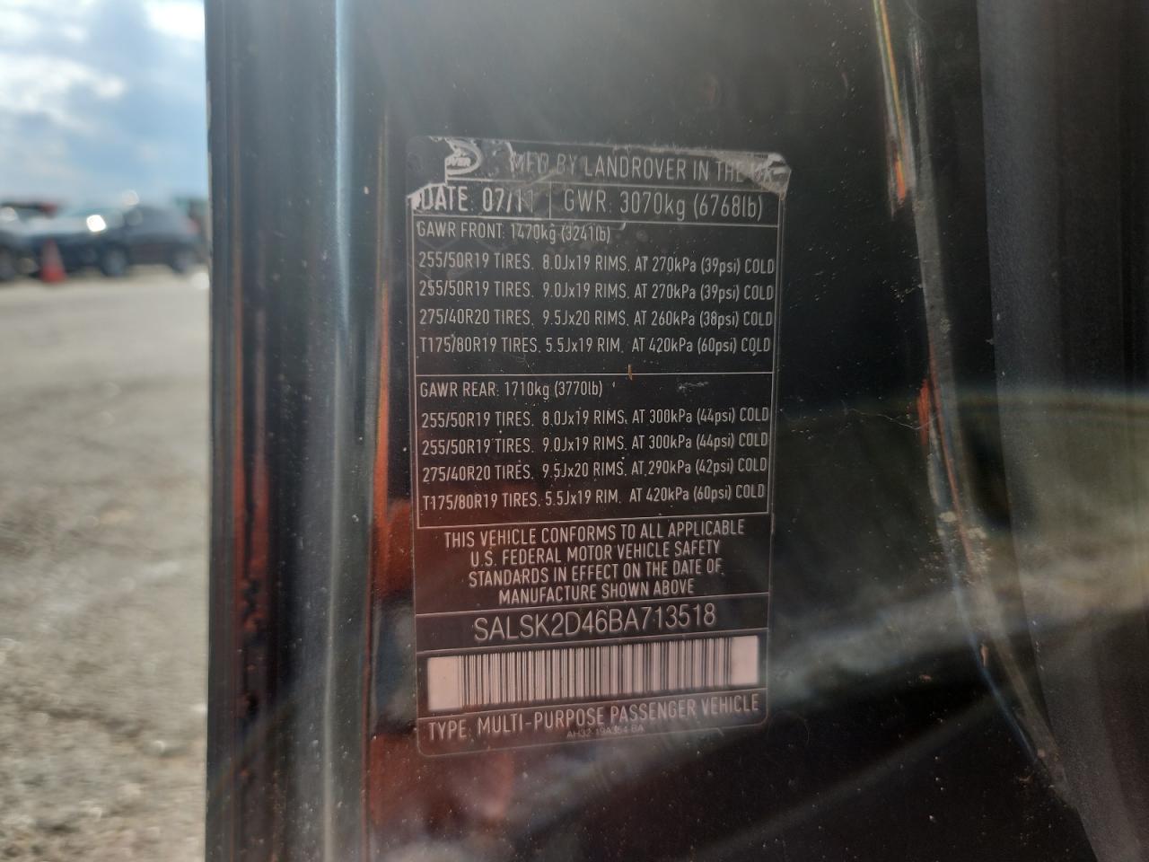 2011 Land Rover Range Rover Sport Lux VIN: SALSK2D46BA713518 Lot: 84159665