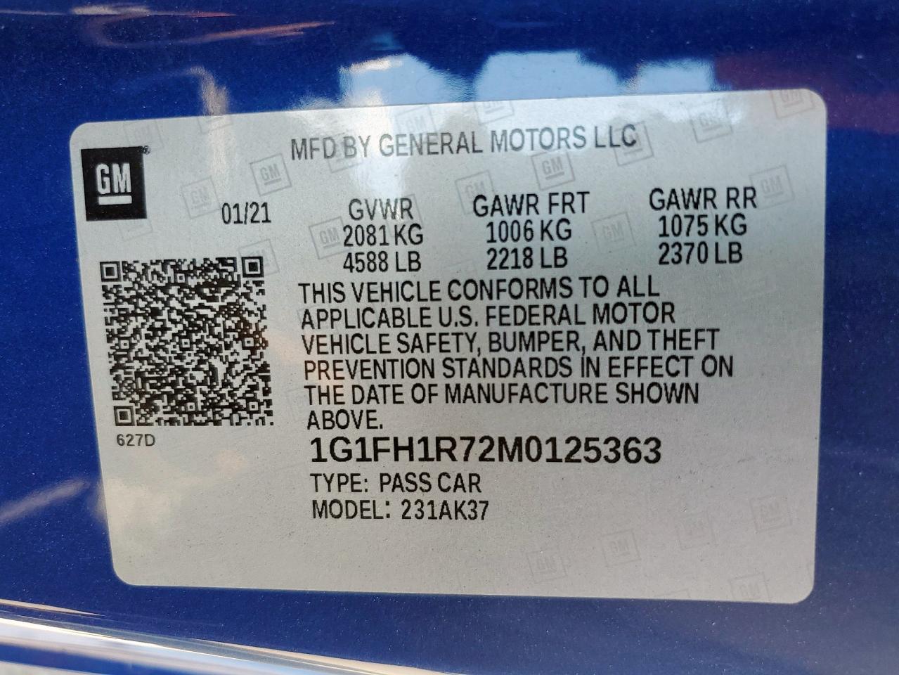 2021 Chevrolet Camaro Ss VIN: 1G1FH1R72M0125363 Lot: 84812955