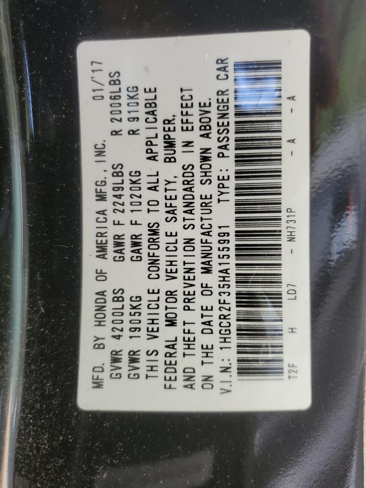 2017 Honda Accord Lx VIN: 1HGCR2F35HA155991 Lot: 81776625