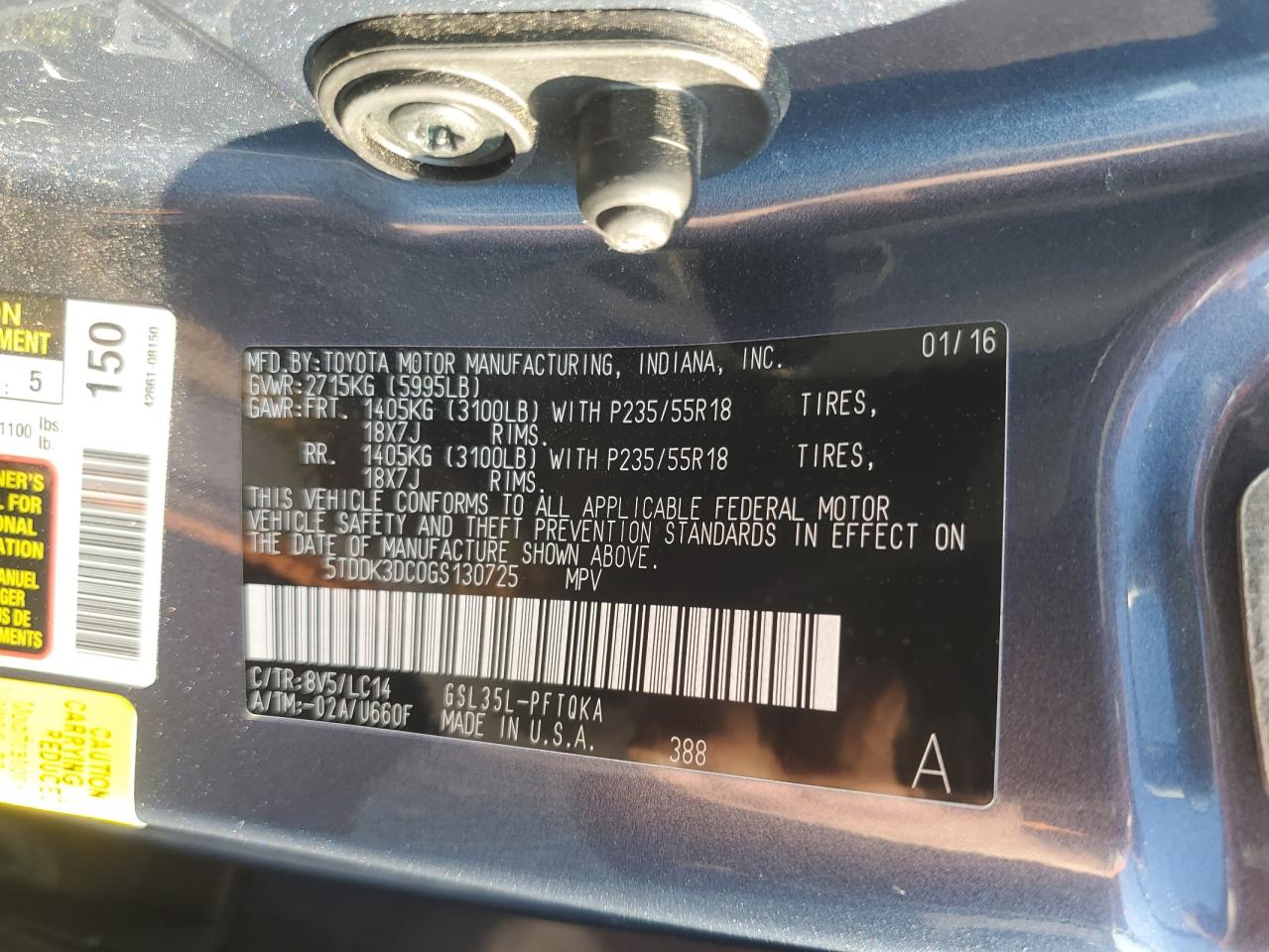 2016 Toyota Sienna Xle VIN: 5TDDK3DC0GS130725 Lot: 83927675