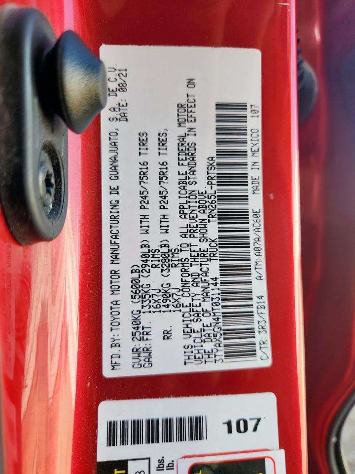 2021 Toyota Tacoma Double Cab VIN: 3TYAX5GN4MT031144 Lot: 80266065