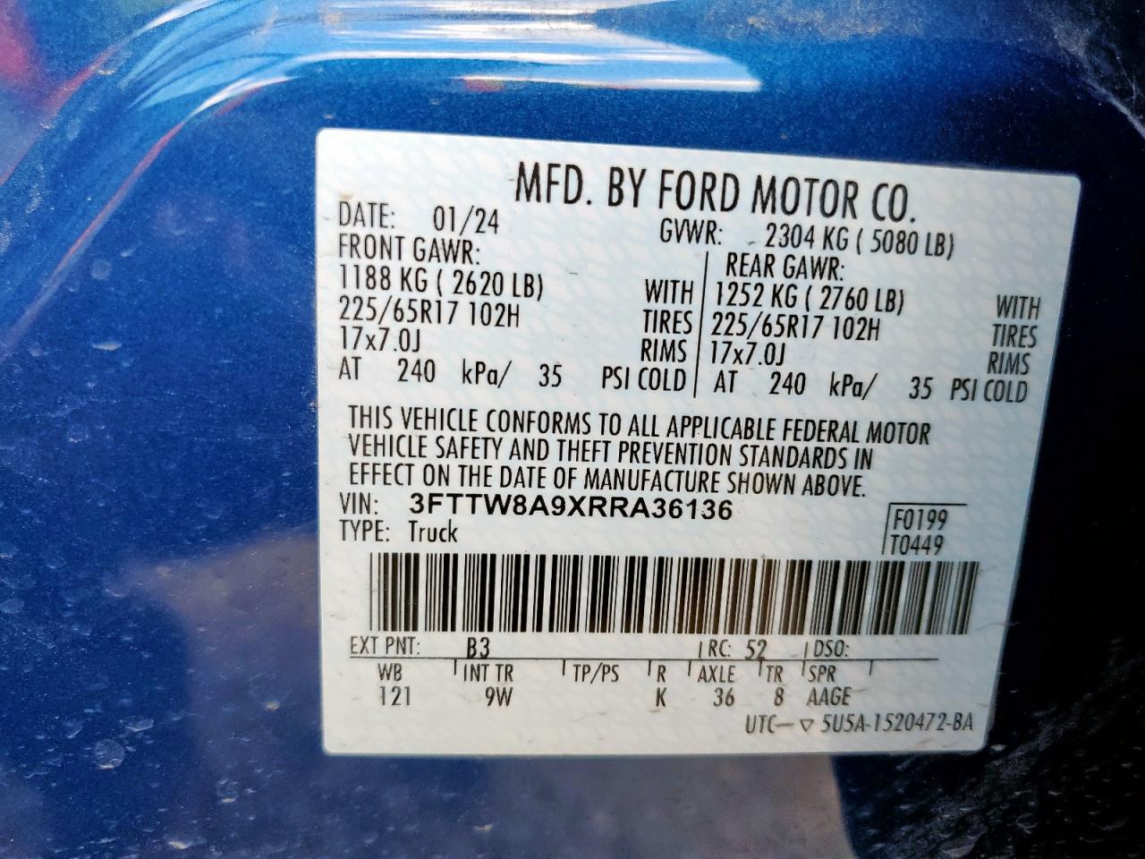 2024 Ford Maverick Xl VIN: 3FTTW8A9XRRA36136 Lot: 84757395