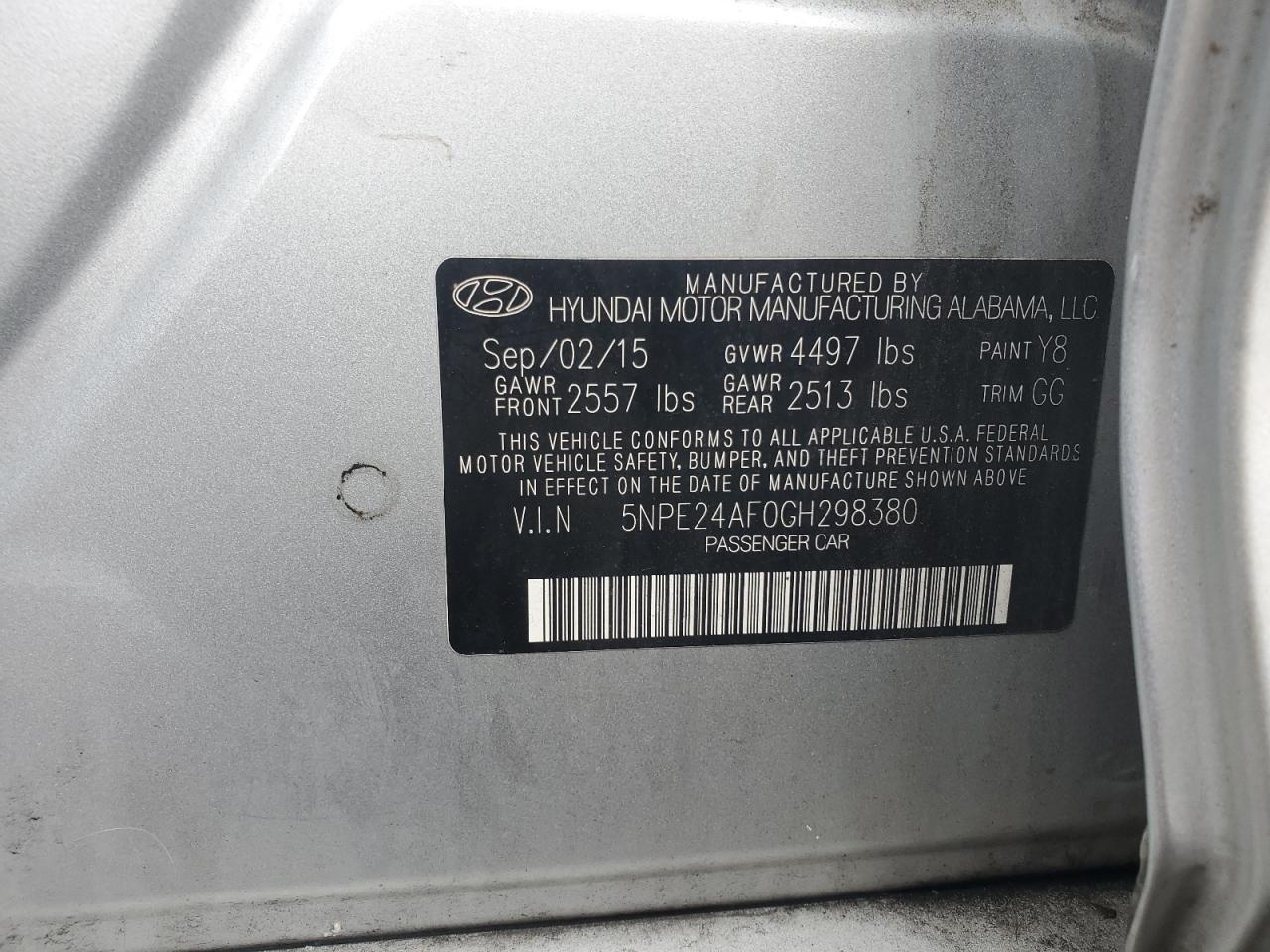 2016 Hyundai Sonata Se VIN: 5NPE24AF0GH298380 Lot: 84228805