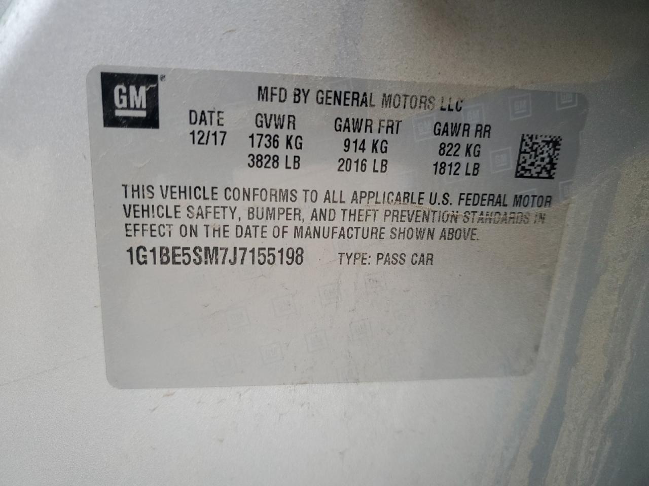 2018 Chevrolet Cruze Lt VIN: 1G1BE5SM7J7155198 Lot: 81846385