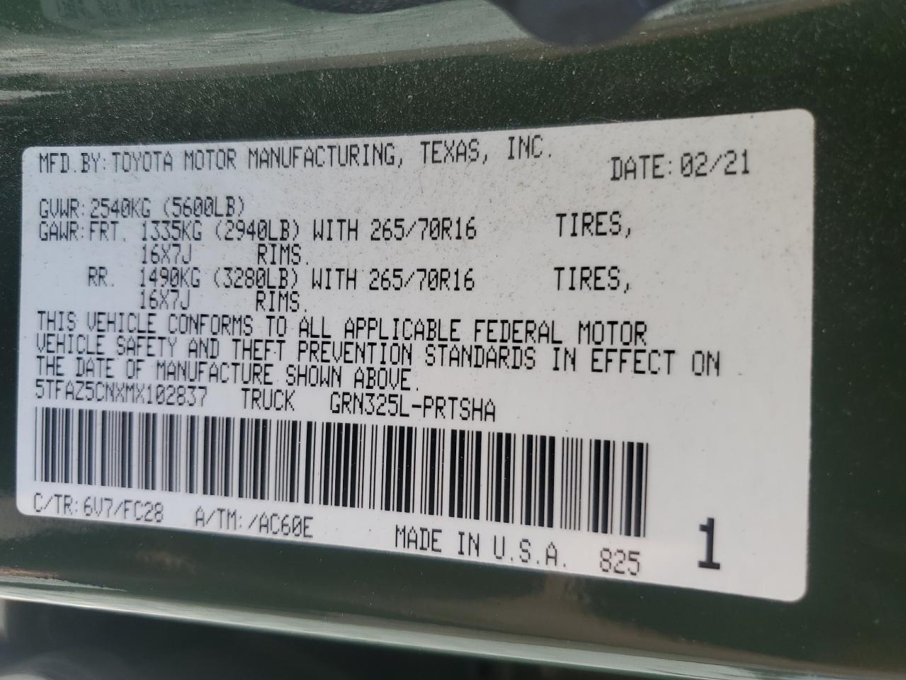 2021 Toyota Tacoma Double Cab VIN: 5TFAZ5CNXMX102837 Lot: 82142615