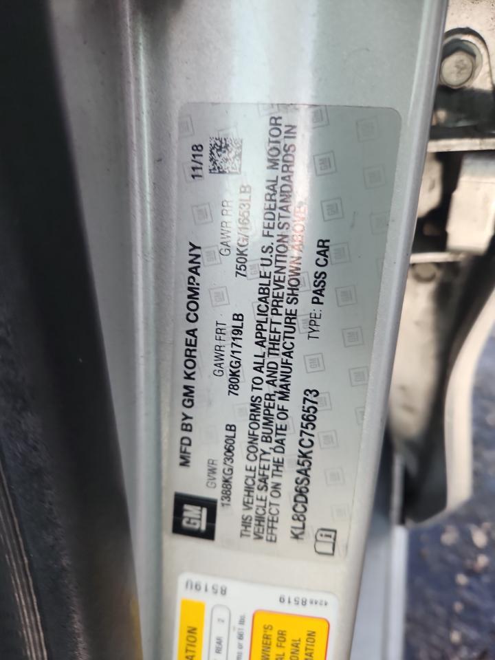 2019 Chevrolet Spark 1Lt VIN: KL8CD6SA5KC756573 Lot: 83927325