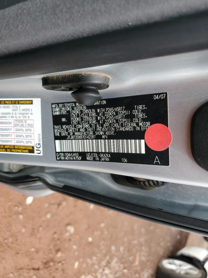 2007 Lexus Gx 470 VIN: JTJBT20X870142287 Lot: 81484145