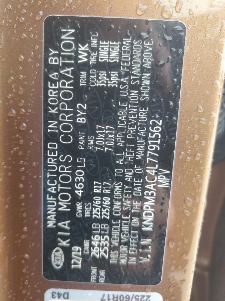 2020 Kia Sportage Lx VIN: KNDPM3AC4L7791562 Lot: 85131635