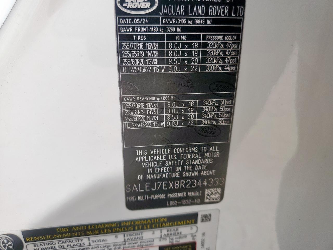 2024 Land Rover Defender 110 S VIN: SALEJ7EX8R2344333 Lot: 80922025