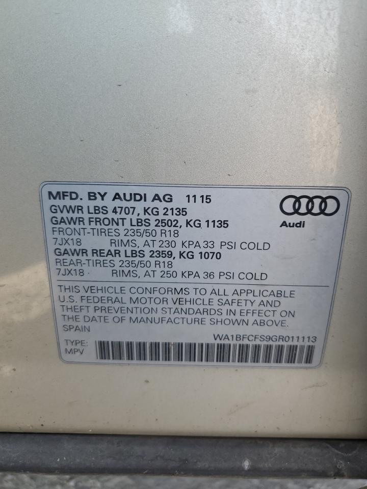 2016 Audi Q3 Premium Plus VIN: WA1BFCFS9GR011113 Lot: 80204835