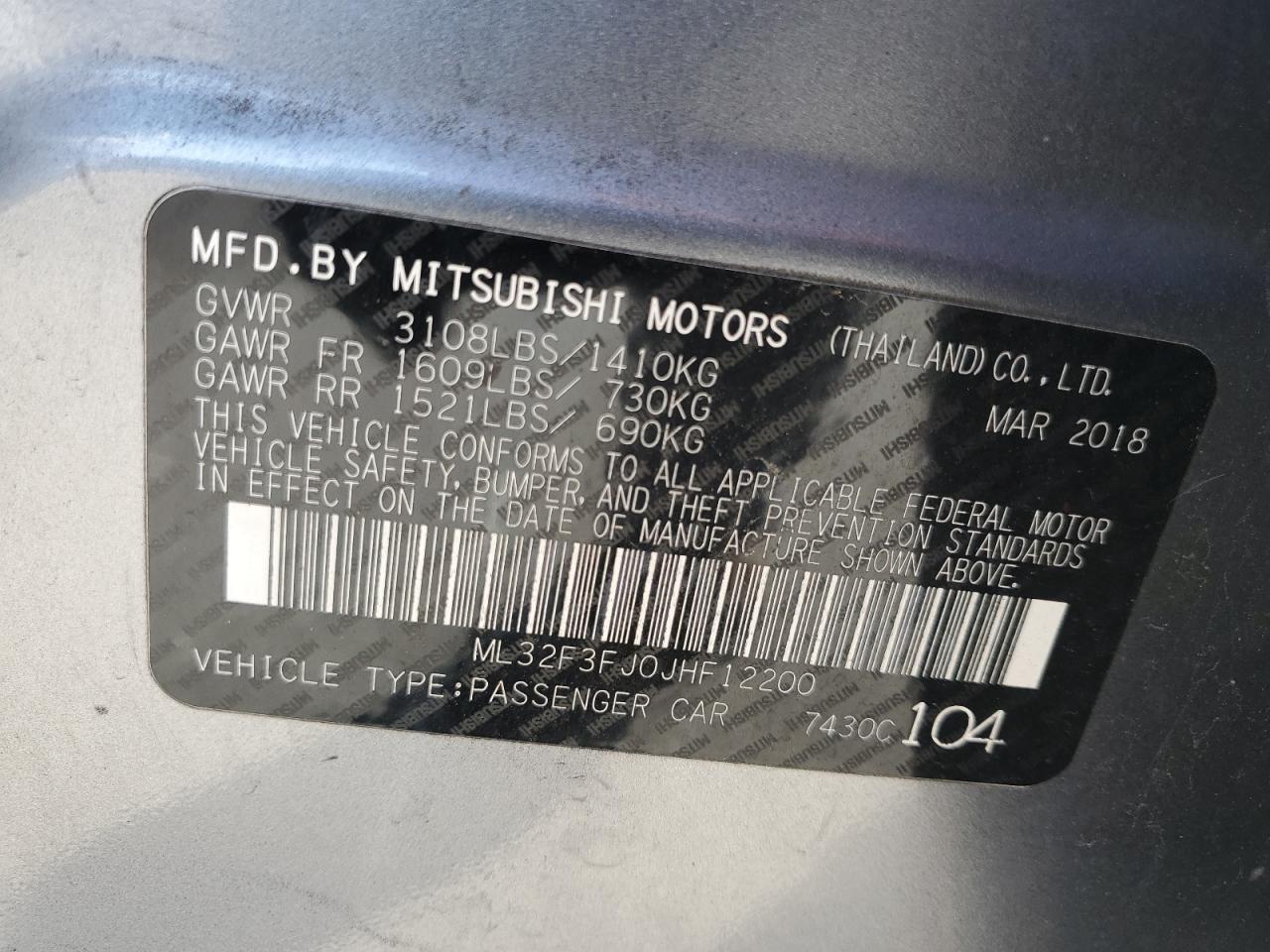 2018 Mitsubishi Mirage G4 Es VIN: ML32F3FJ0JHF12200 Lot: 80764355