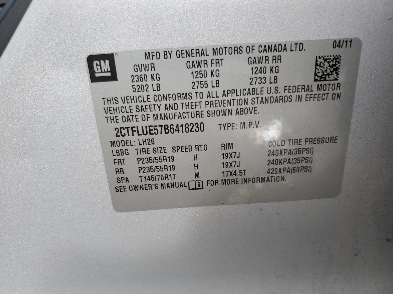 2011 GMC Terrain Slt VIN: 2CTFLUE57B6418230 Lot: 81785945