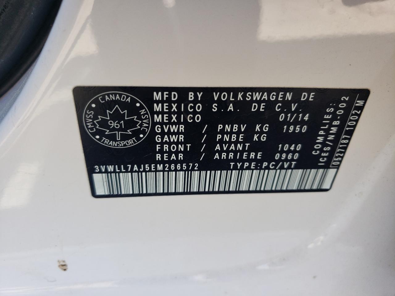 2014 Volkswagen Jetta Tdi VIN: 3VWLL7AJ5EM266572 Lot: 81029805