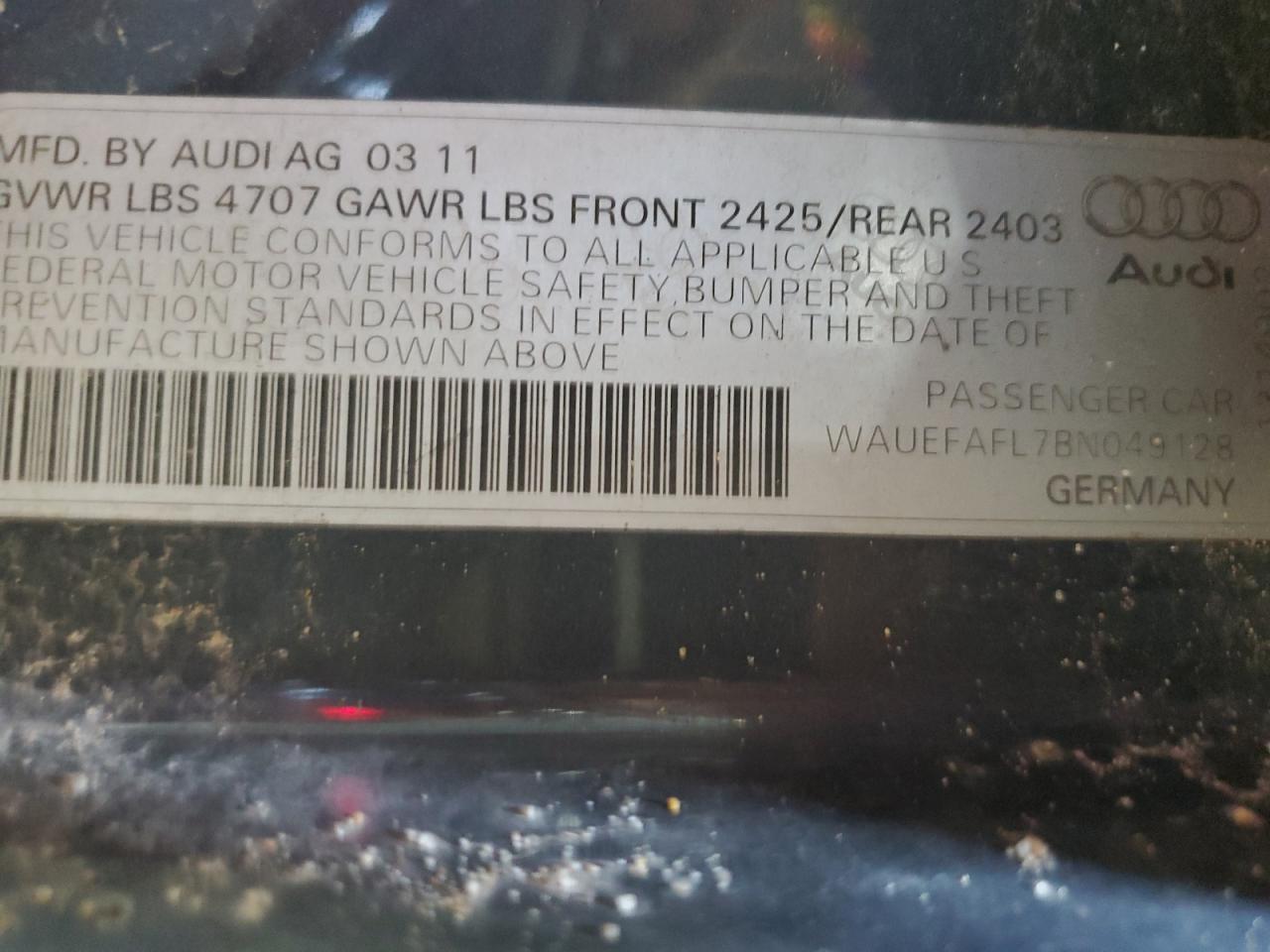 2011 Audi A4 Premium Plus VIN: WAUEFAFL7BN049128 Lot: 80198875