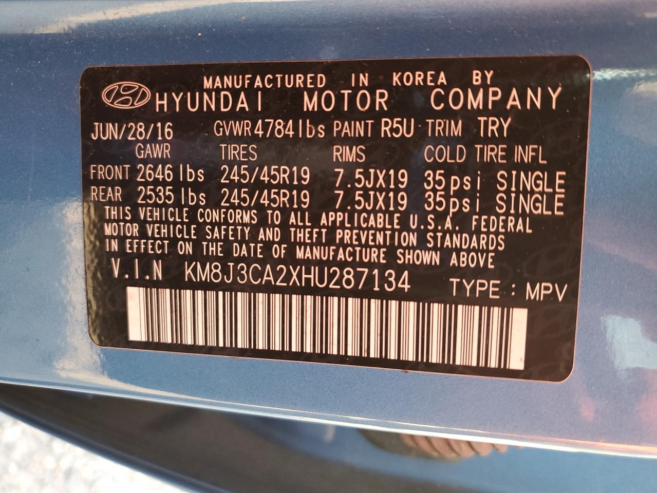 2017 Hyundai Tucson Limited VIN: KM8J3CA2XHU287134 Lot: 80639495