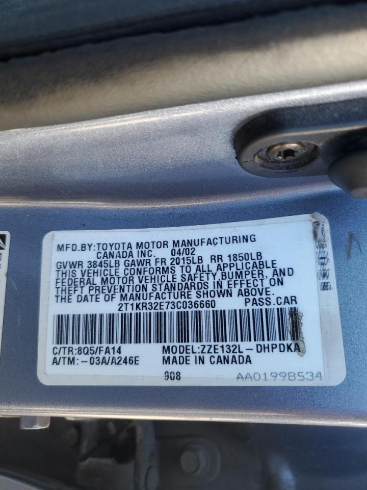 2003 Toyota Corolla Matrix Xr VIN: 2T1KR32E73C036660 Lot: 80704115