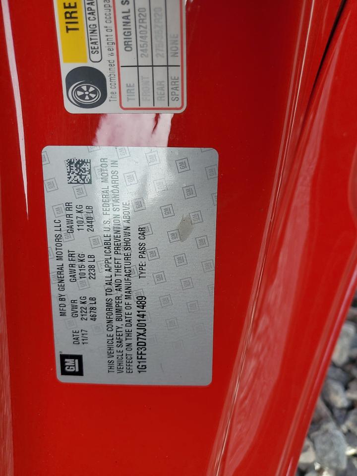 2018 Chevrolet Camaro Ss VIN: 1G1FF3D7XJ0141489 Lot: 70806305