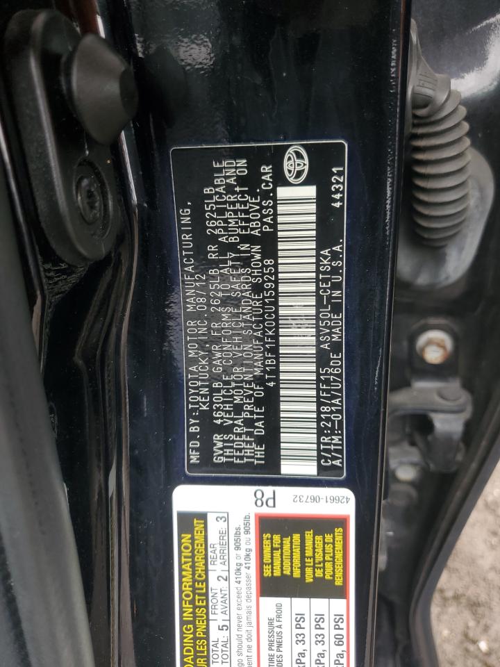 2012 Toyota Camry Base VIN: 4T1BF1FK0CU159258 Lot: 81541095