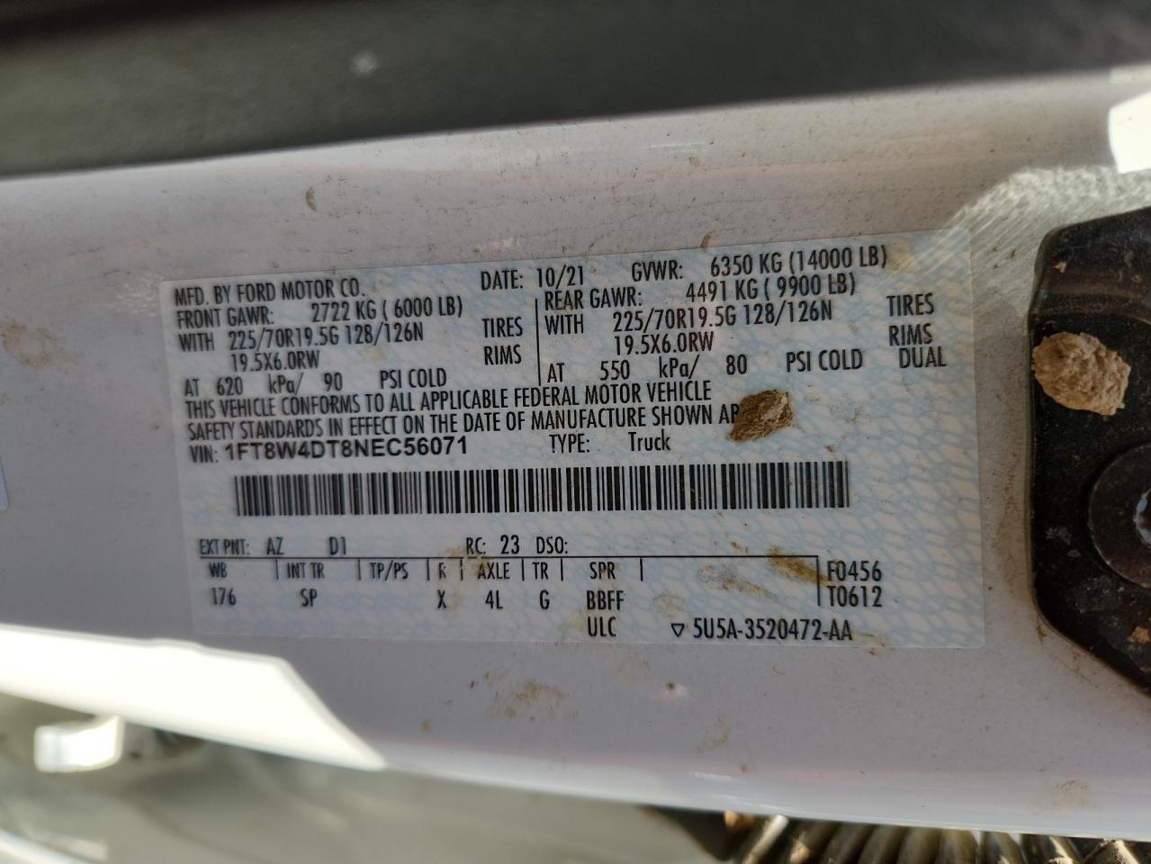 2022 Ford F450 Super Duty VIN: 1FT8W4DT8NEC56071 Lot: 71700085