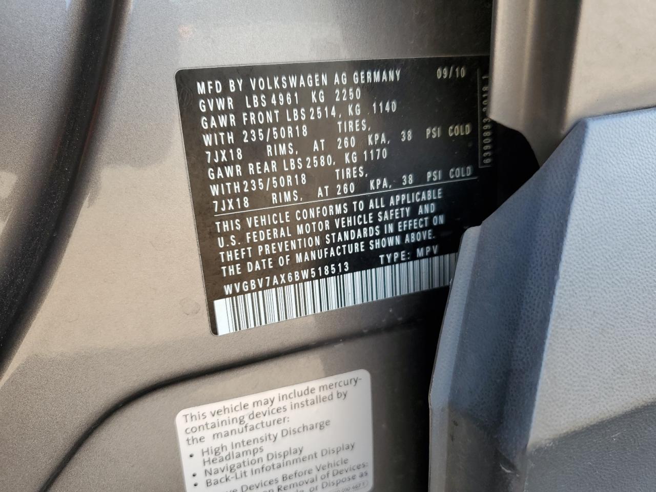 2011 Volkswagen Tiguan S VIN: WVGBV7AX6BW518513 Lot: 80562185