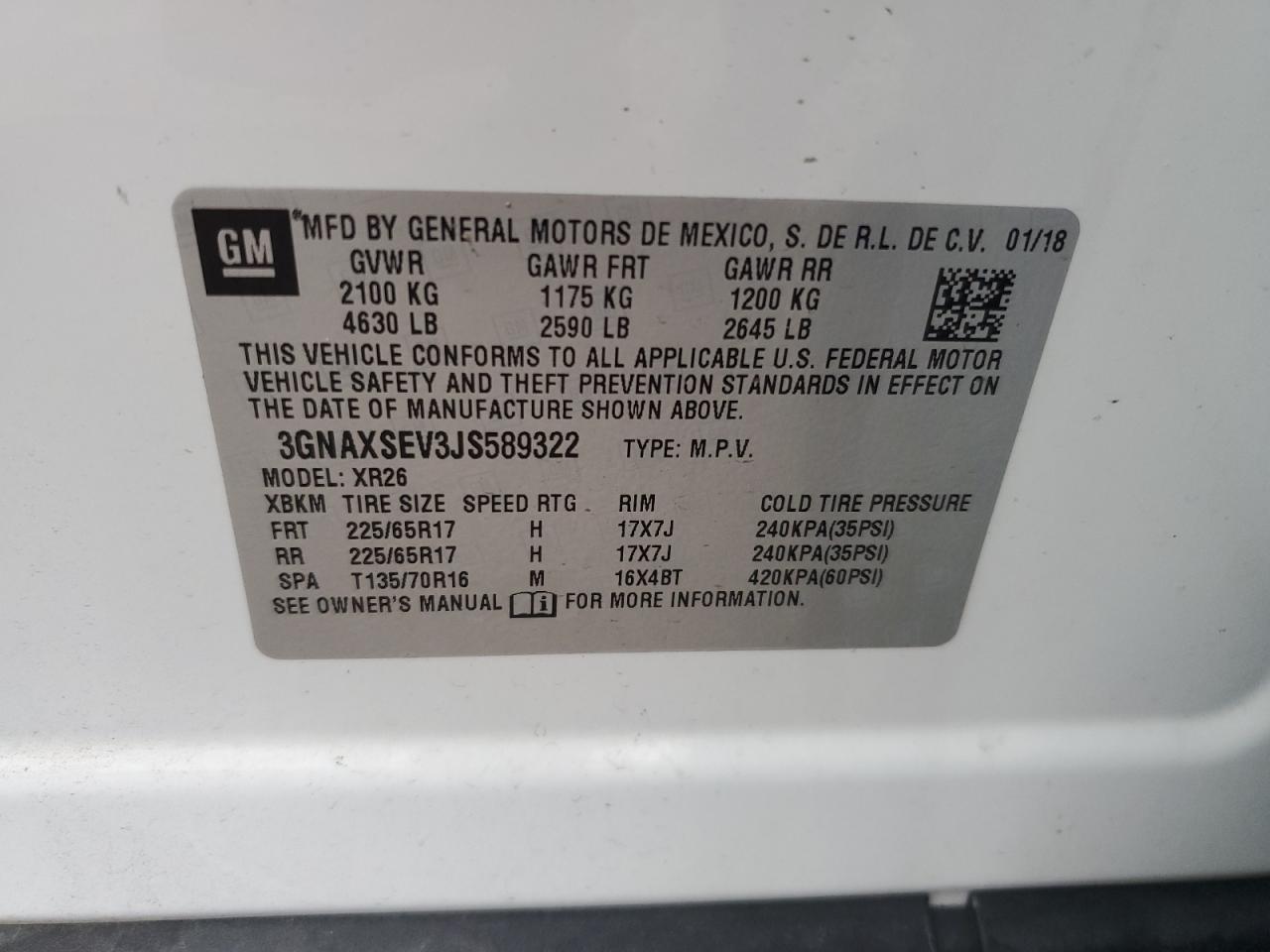 2018 Chevrolet Equinox Lt VIN: 3GNAXSEV3JS589322 Lot: 81755315