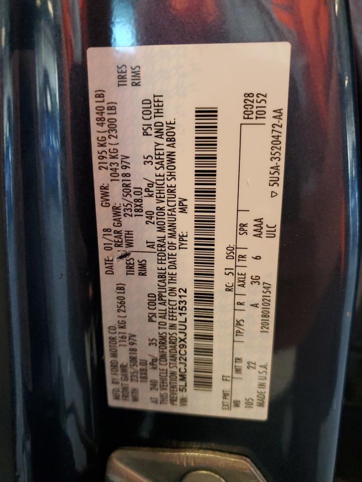 2018 Lincoln Mkc Select VIN: 5LMCJ2C9XJUL15312 Lot: 71663045