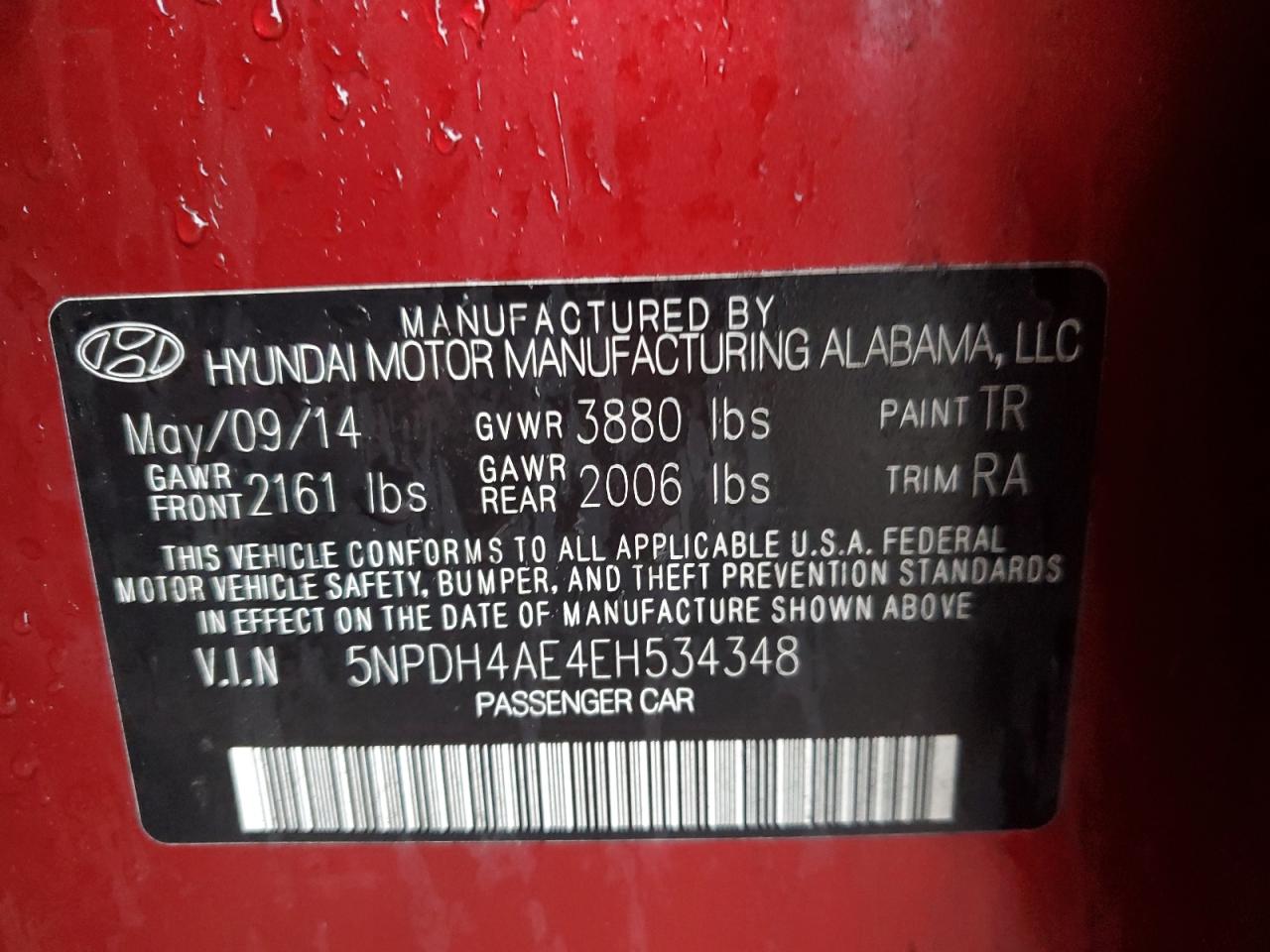 2014 Hyundai Elantra Se VIN: 5NPDH4AE4EH534348 Lot: 84198415