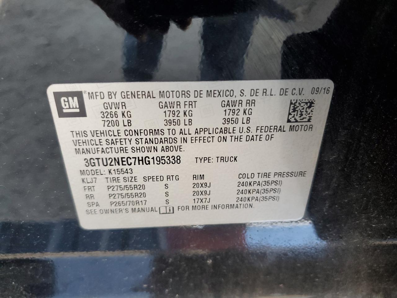 2017 GMC Sierra K1500 Slt VIN: 3GTU2NEC7HG195338 Lot: 80673855