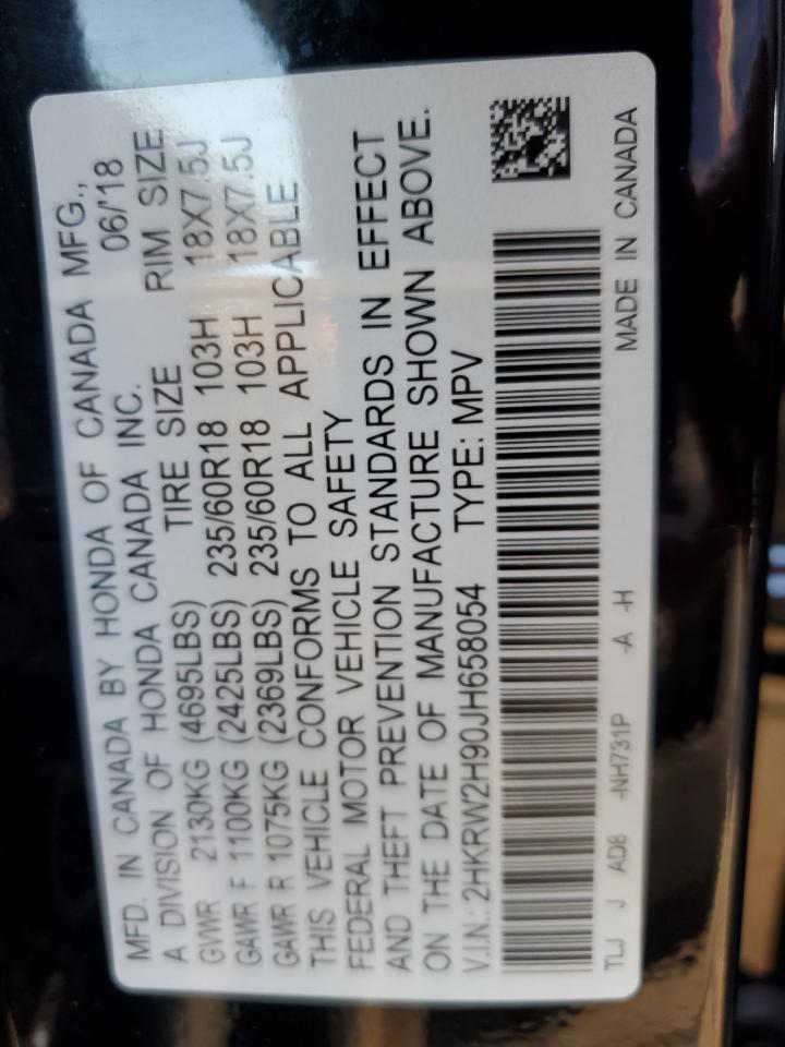 2018 Honda Cr-V Touring VIN: 2HKRW2H90JH658054 Lot: 80876535