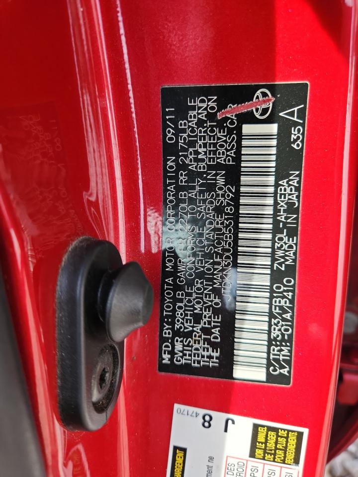 2011 Toyota Prius VIN: JTDKN3DU5B5318792 Lot: 71918255