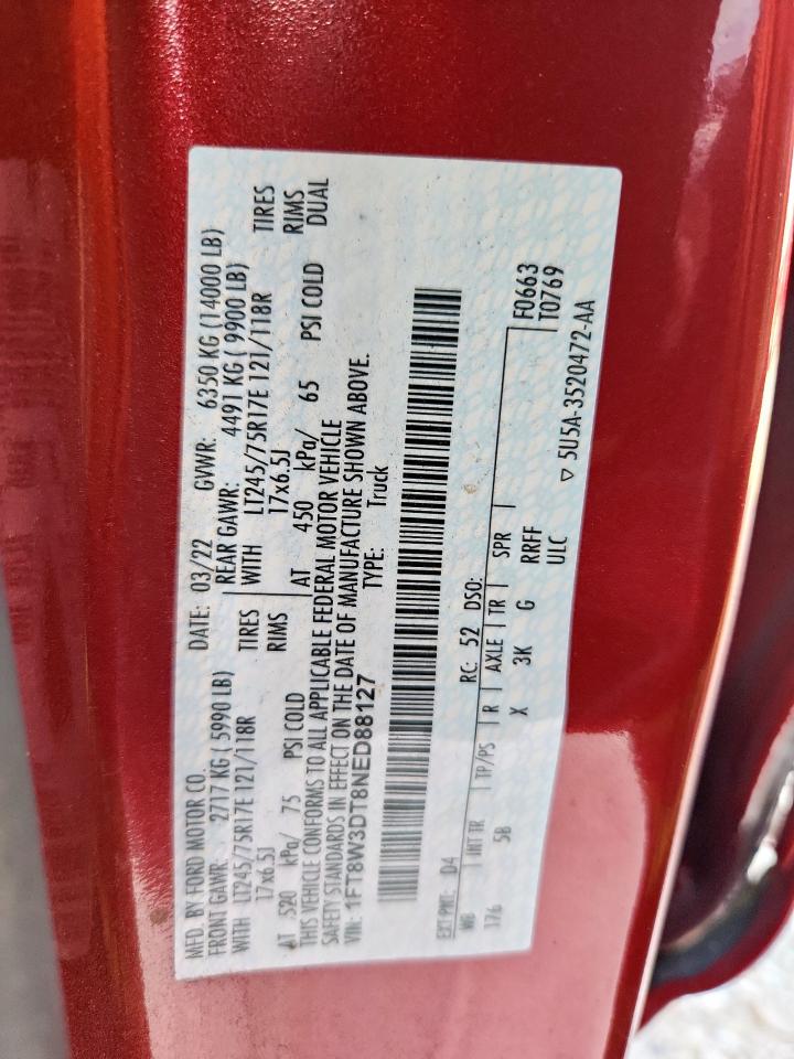 2022 Ford F350 Super Duty VIN: 1FT8W3DT8NED88127 Lot: 80708855