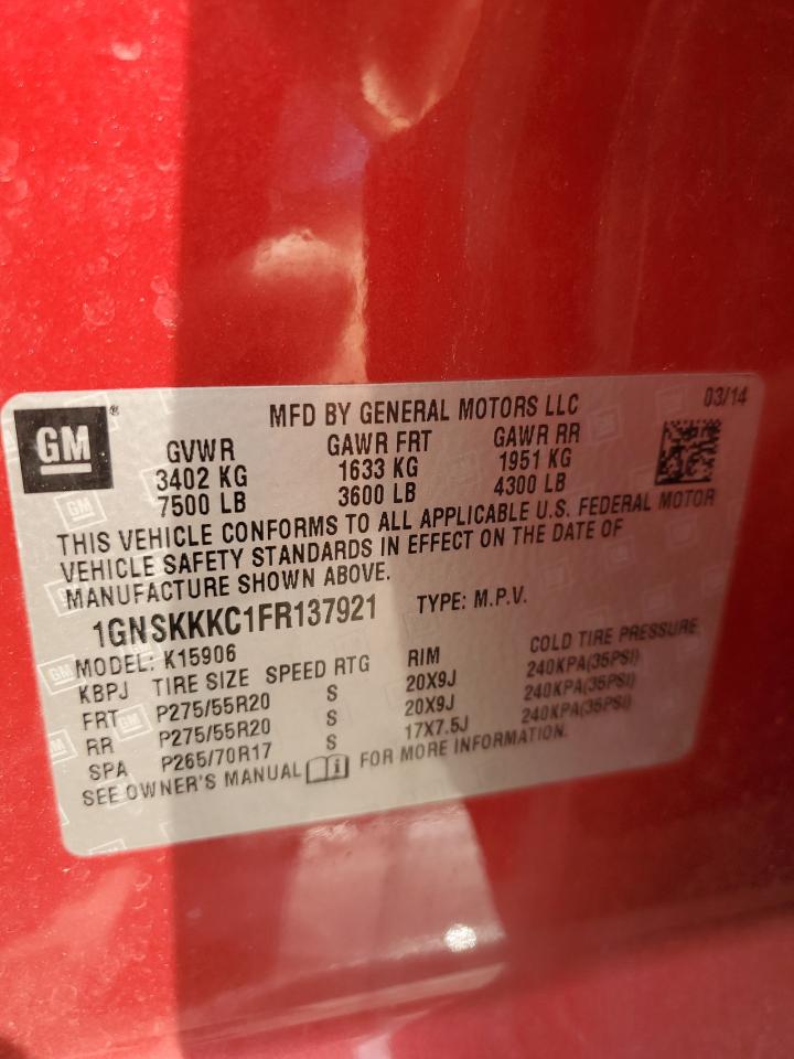 2015 Chevrolet Suburban K1500 Ltz VIN: 1GNSKKKC1FR137921 Lot: 70644505