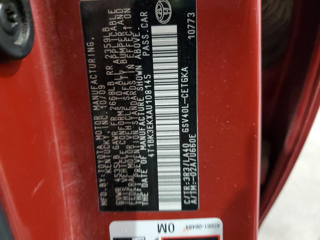 2010 Toyota Camry Se VIN: 4T1BK3EKXAU108145 Lot: 80700085