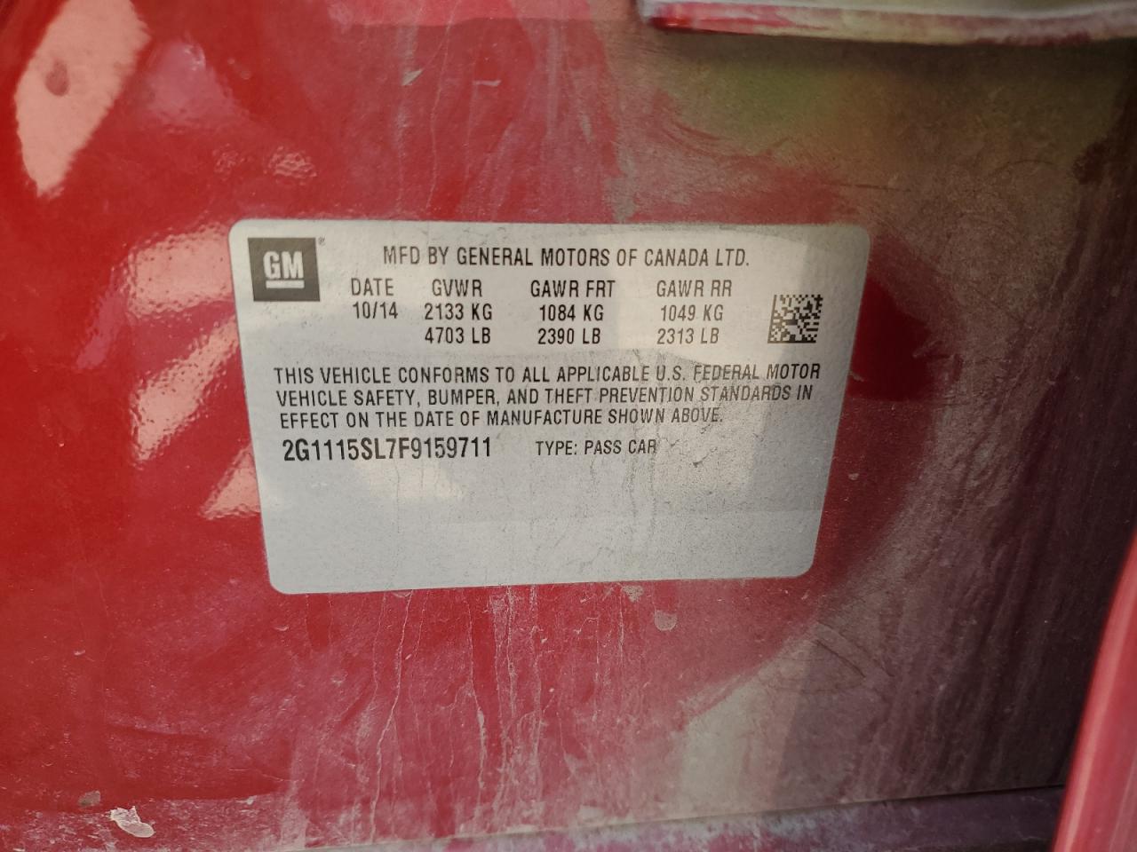 2015 Chevrolet Impala Lt VIN: 2G1115SL7F9159711 Lot: 80733775