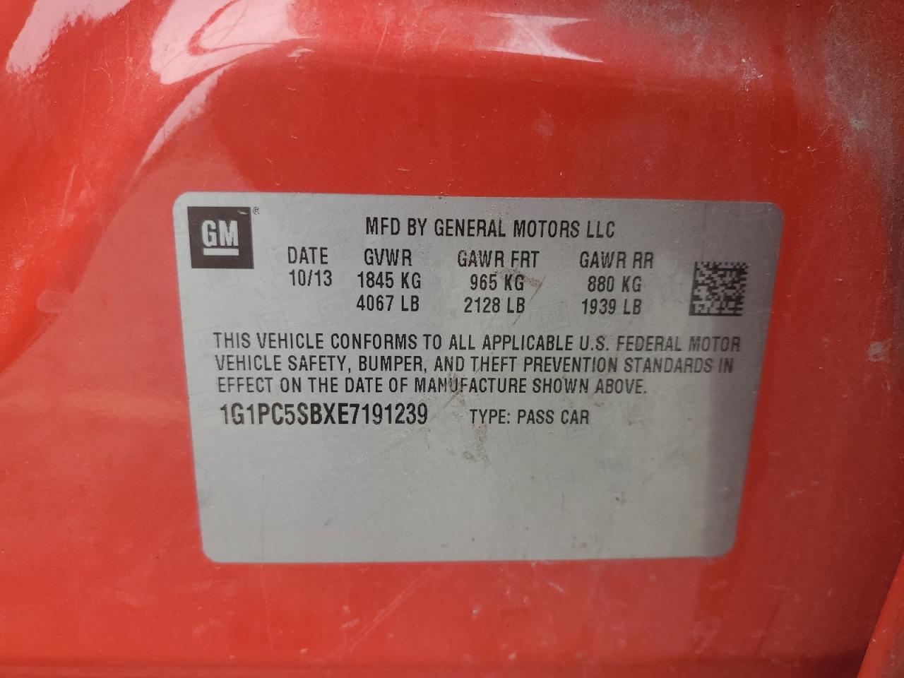 2014 Chevrolet Cruze Lt VIN: 1G1PC5SBXE7191239 Lot: 81587105