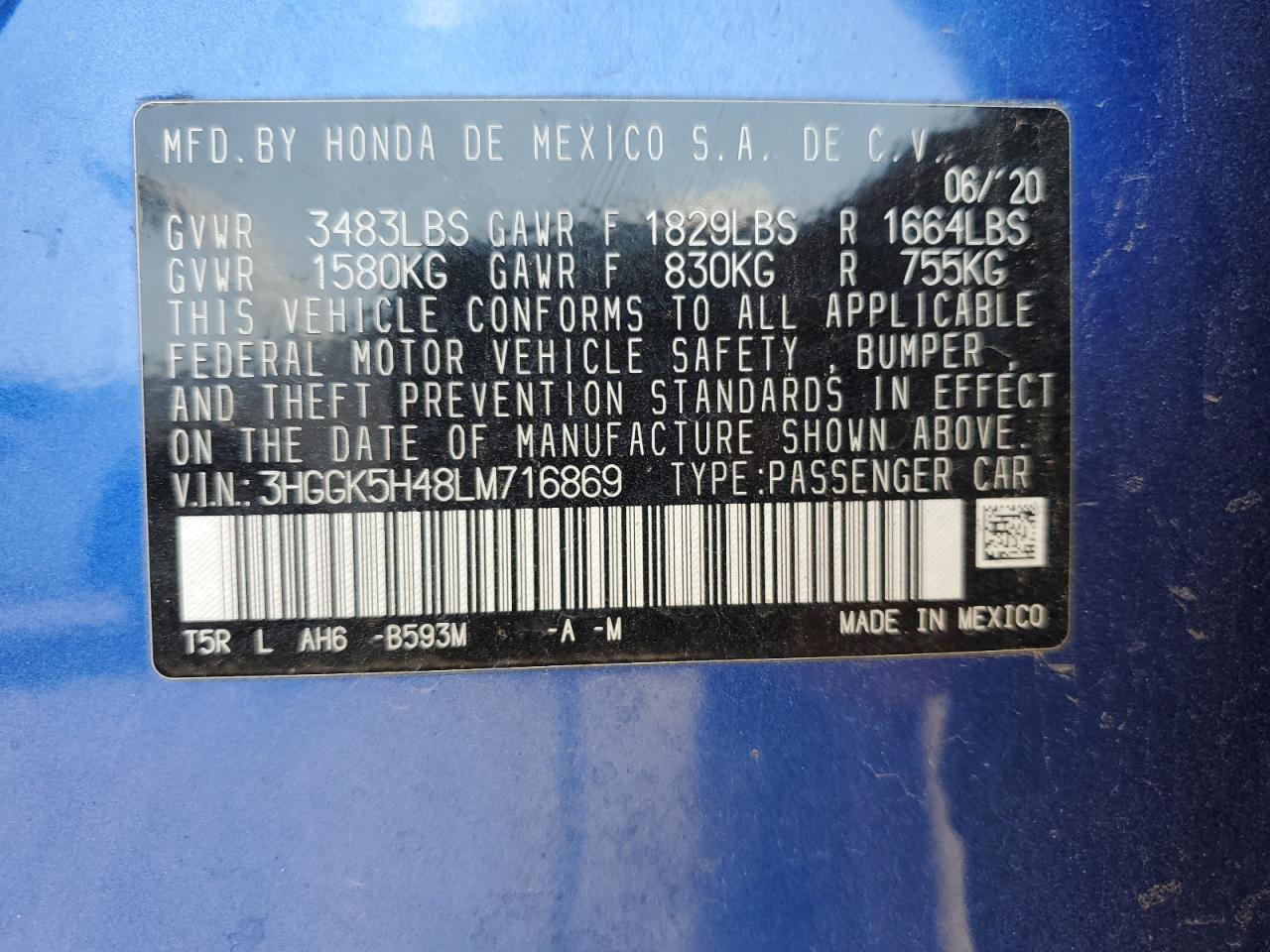 2020 Honda Fit Lx VIN: 3HGGK5H48LM716869 Lot: 71882075