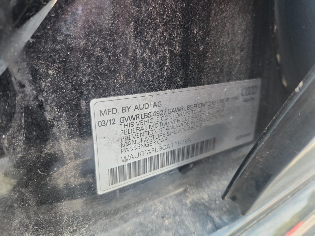 2012 Audi A4 Premium Plus VIN: WAUFFAFL9CA118785 Lot: 80814395