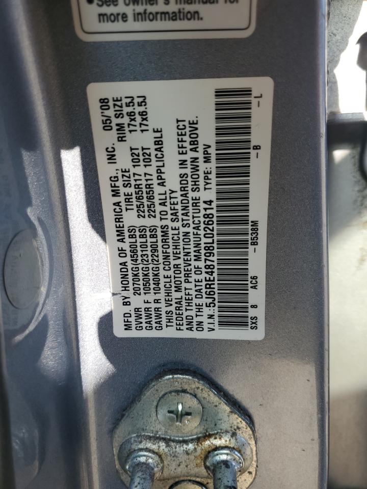 2008 Honda Cr-V Exl VIN: 5J6RE48798L026814 Lot: 80793735