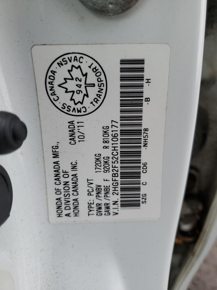 2012 Honda Civic Lx VIN: 2HGFB2F52CH106177 Lot: 81650385