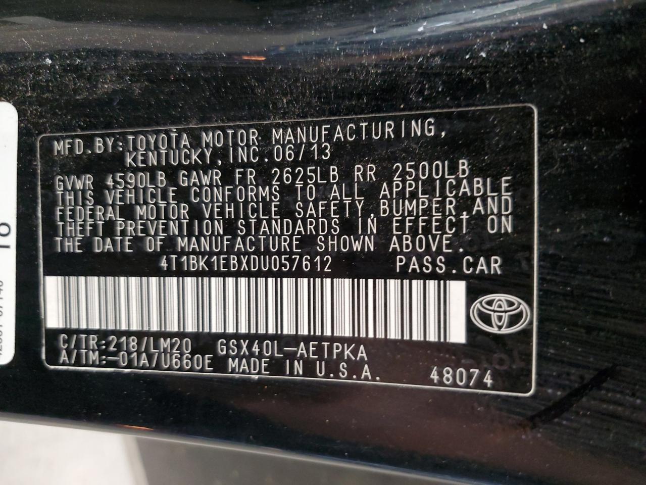 2013 Toyota Avalon Base VIN: 4T1BK1EBXDU057612 Lot: 81438435