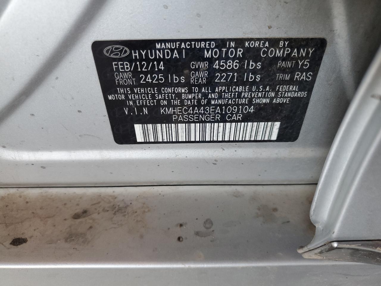 2014 Hyundai Sonata Hybrid VIN: KMHEC4A43EA109104 Lot: 81735825