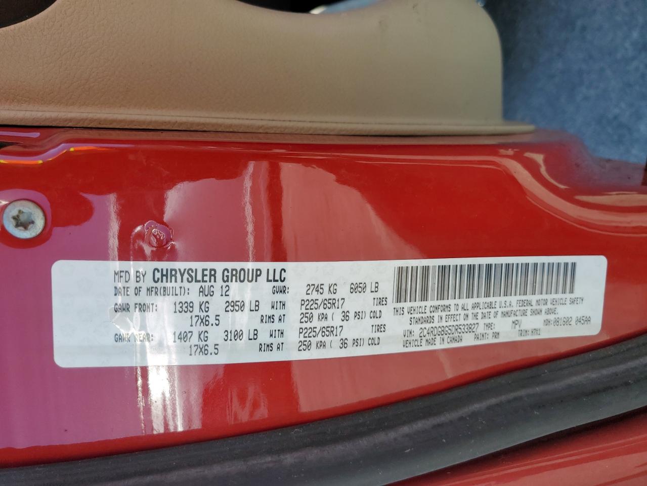 2013 Dodge Grand Caravan Se VIN: 2C4RDGBG5DR533827 Lot: 80731865