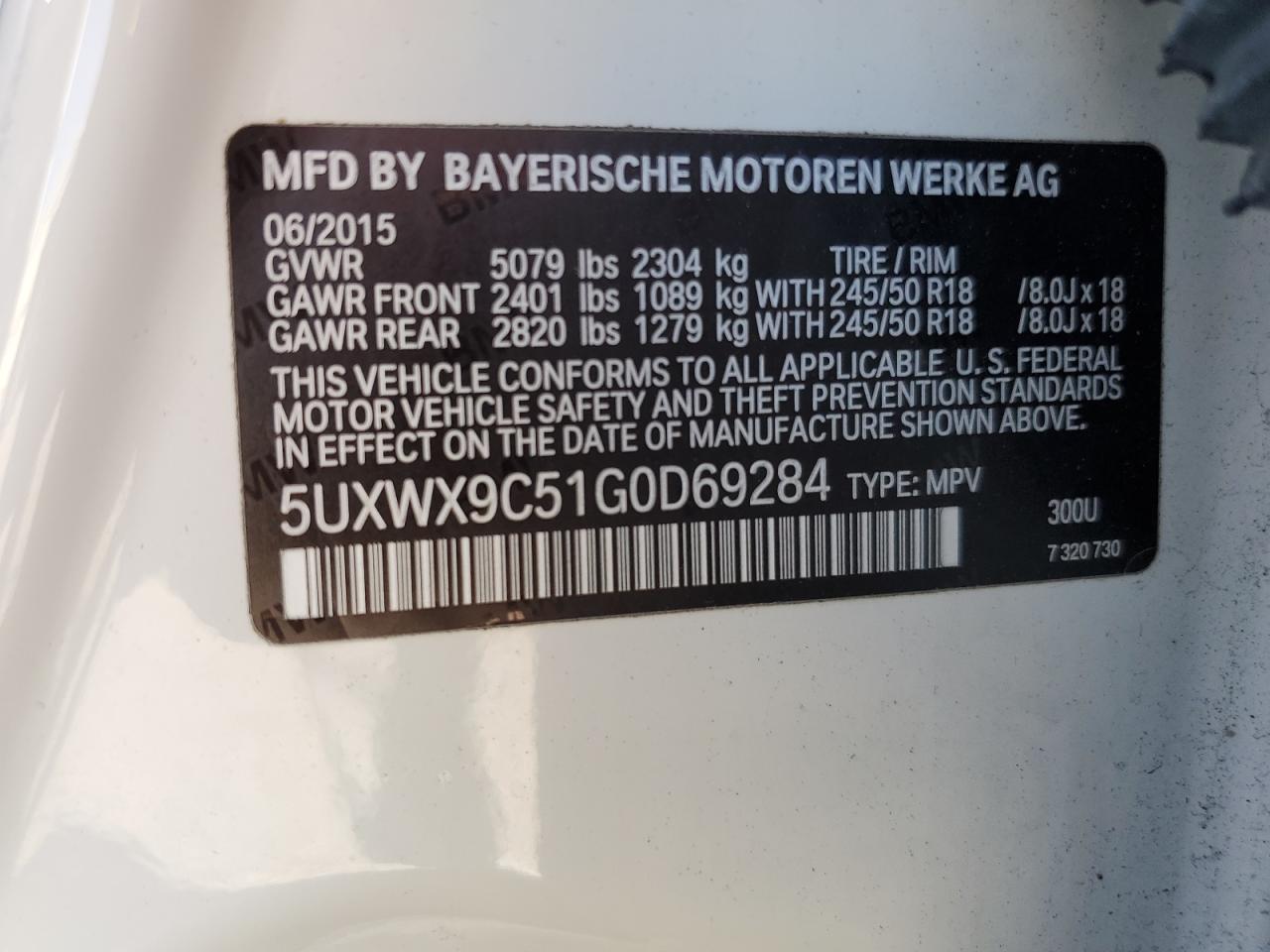 2016 BMW X3 xDrive28I VIN: 5UXWX9C51G0D69284 Lot: 70121985